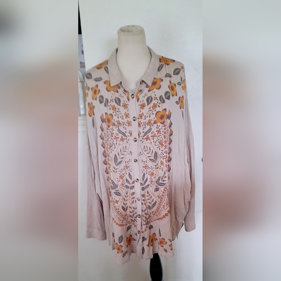 NWT j.nna autumn floral Print women's button down Blouse Size 1XL - Picture 3 of 16